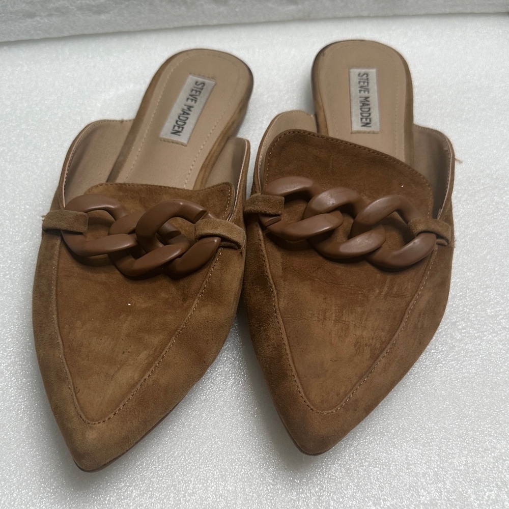 Steve Madden Tan Suede Chain Mules size 9.5